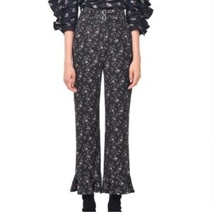 Rebecca Taylor floral flare belted high waisted pants
